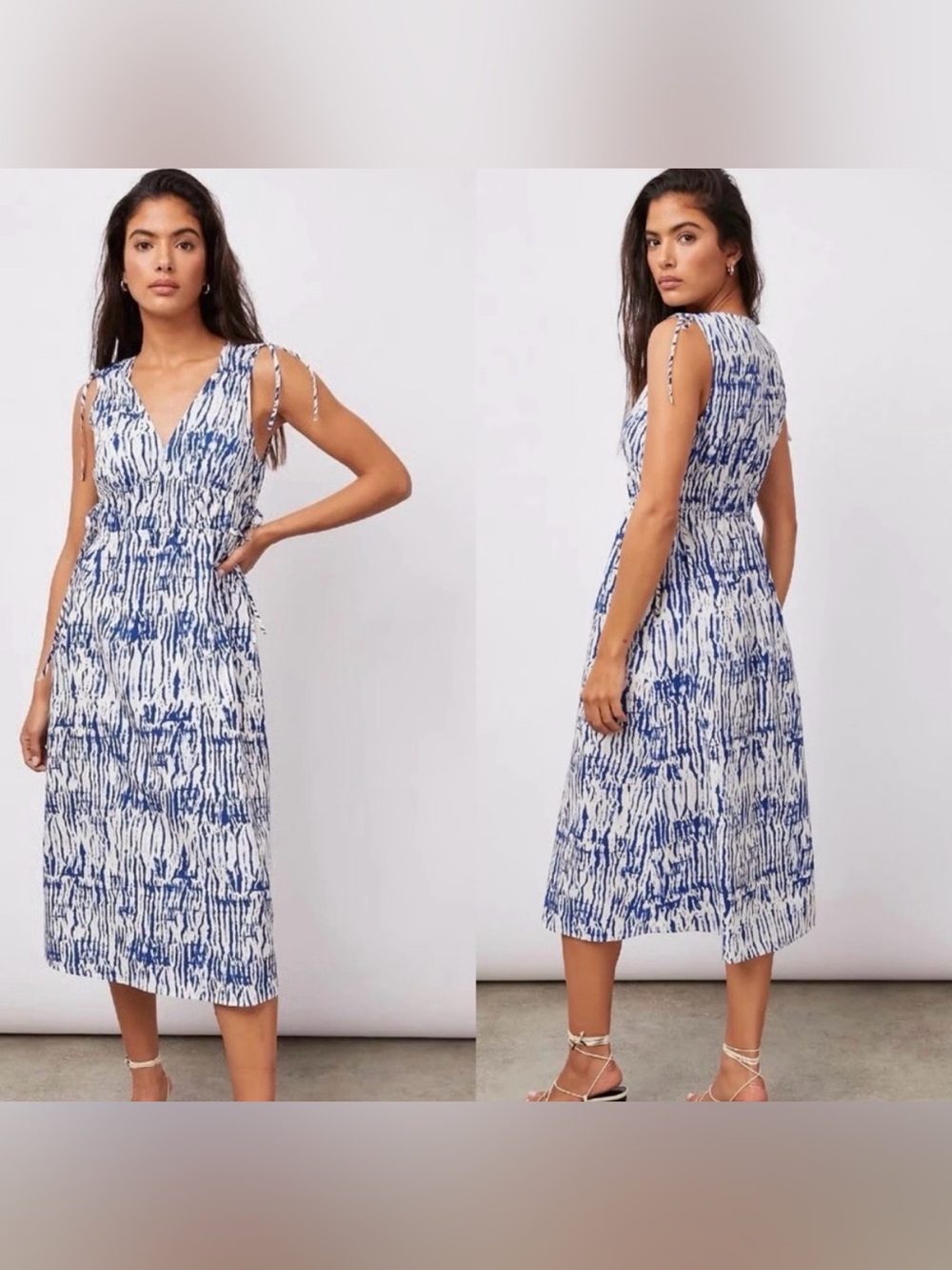 Rails Constantine Printed Midi-Dress Cobalt Shibori Size XS organic cotton blend